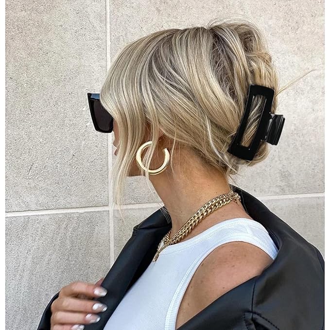 Canitor 4Pcs 3.1 inch Black Hair Clips Claw Clips for Thin and Medium Hair - Acrylic Rectangular French Design Jaw Clips