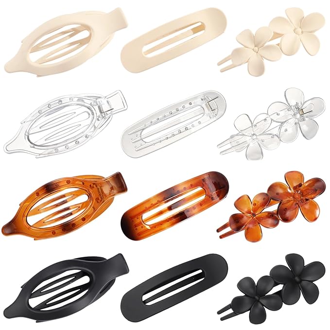 12 PCS Flat Hair Clips - 3 Styles Matte Flat Claw Clips Set Duckbill Barrettes for Women, No-Slip Strong Hold for Thin and Thick Hair, Hair Accessories for Girls Gift (Transparent)
