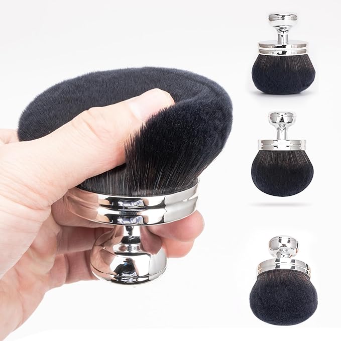 Blend & Blur Extra Large Body Makeup Brush for Self Tanner,Leg Makeup & Bronzer Self Tan Applicator, 3.2inch Wide Round Head Kabuki Brush For Application with Drawstring Bag (Silver - Black)
