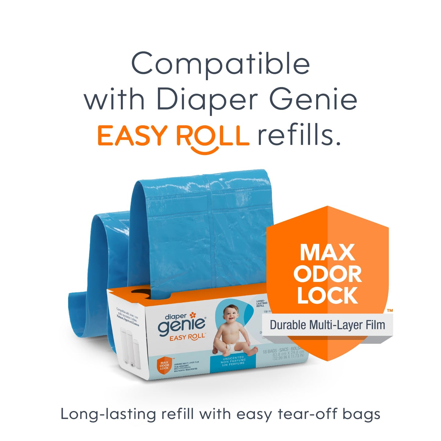 Diaper Genie Signature Gift Set | Includes Easy Roll Refill with 48 Bags | Holds Up to 2256 Newborn Diapers, Plastic