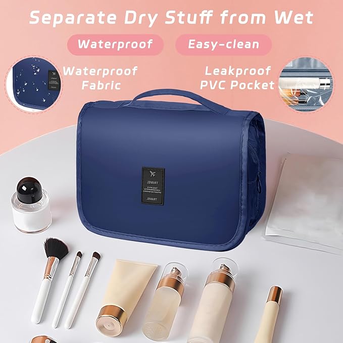 Toiletry Bag Travel Bag with Hanging Hook, Waterproof Capacity Hanging Multifunctional Makeup Bag for Toiletries, Portable Cosmetic Bag Travel Organizer for Women and Men(Royal Blue)