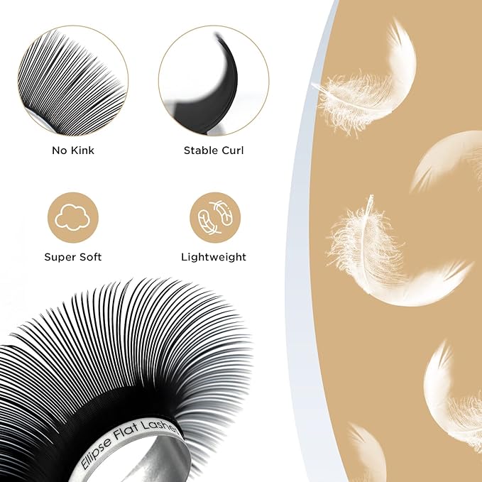 LASHVIEW Eyelash Extensions,Ellipse Flat Eyelash Extensions 0.20mm C Curl 10mm, Black,Individual Lashes,Semi-Permanent Extremely Soft Professional Salon Use