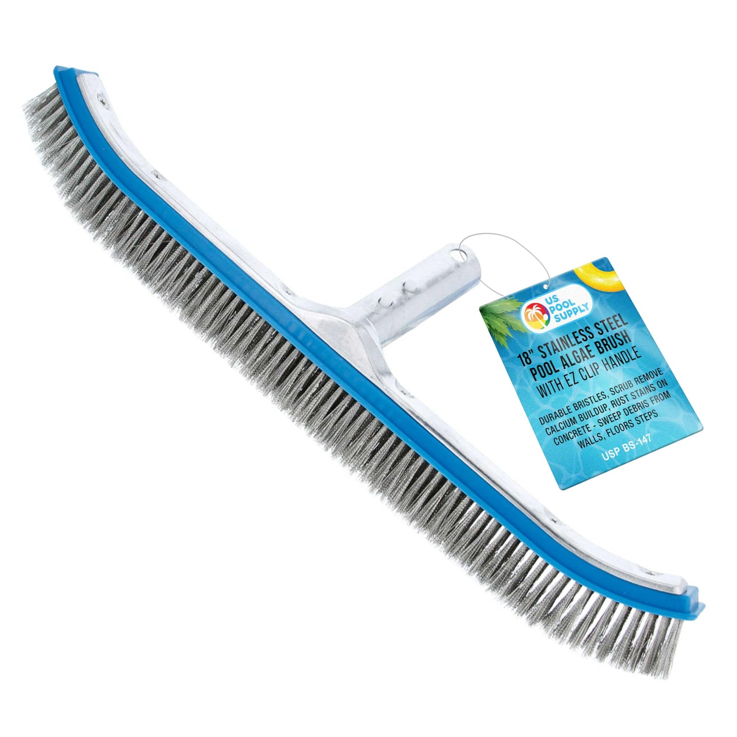 U.S. Pool Supply Pool Brush Head for Inground Pools - 18" Stainless Steel Pool Brush, Metal Wire Bristles, Scrubbing Scrubber Brushes - Remove Calcium Build-Up on Tiles, Rust Stains on Concrete Walls
