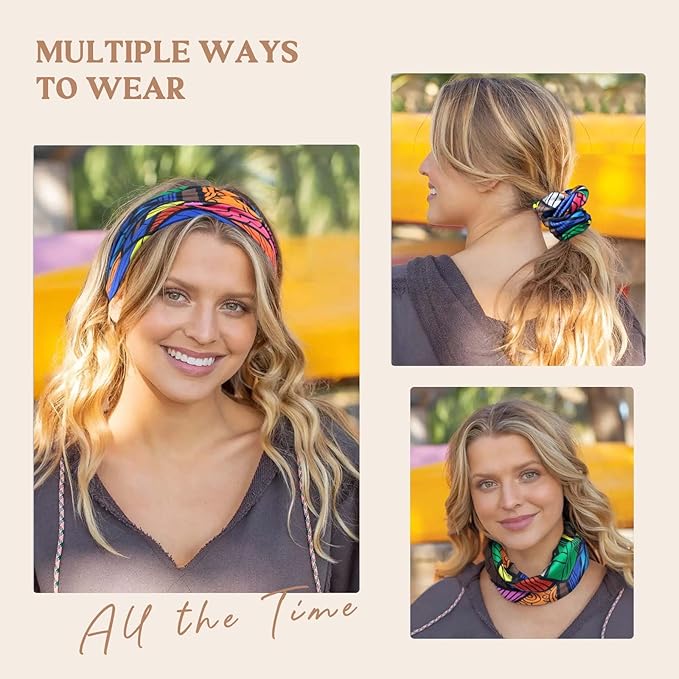 Awumbuk Wide Headbands for Women Knotted No Slip Head Bands Soft Turban Headband Hair Accessories Boho African Solid Color Head Wraps for Women Yoga Workout Pack of 6
