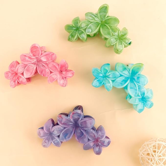4Pcs Hawaiian Flower Hair Clips Large Matte Hair Claw for Women Non-Slip Strong Hold Multicolor Clips for Thick Hair, Hair Accessories for Women and Girls