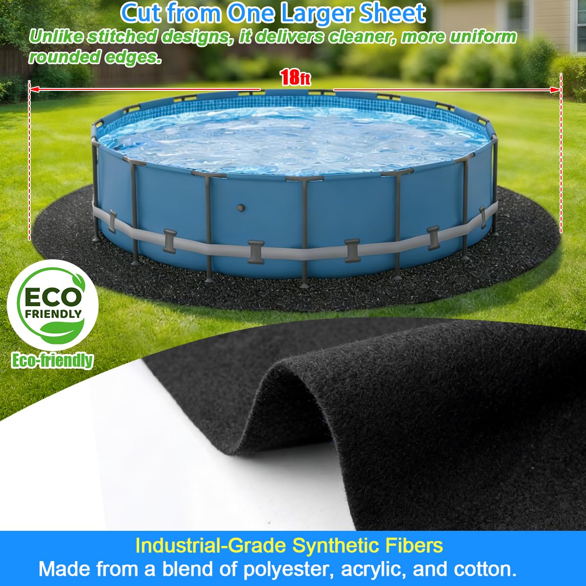 Abimars Pool Pads for Above Ground Pool, 18' Round Seamless Pool Liner Pad for Underfoot Comfort, Puncture-Resistant Pool Liner Protection Mat, Eco-Friendly Fabric