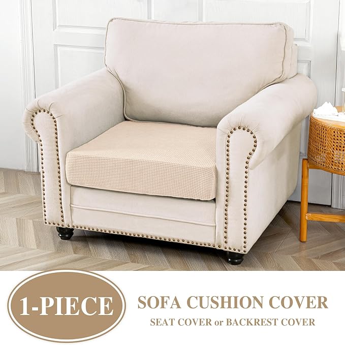 Couch Cushion Cover Seat Cushion Cover Stretch Armchair Cover Separate Sectional Sofa Slipcovers Furniture Protector(1 Piece for Seat or Sofa Backrest, Natural)