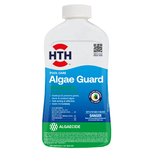 HTH 67084 Pool Care Algae Guard Advanced, All Algae Eliminator for Swimming Pools - Fast-Acting, Destroys & Prevents Green, Black & Mustard Algae, Keeps Pool Water Crystal Clear, 32 fl oz