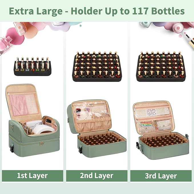 CUBETASTIC Nail Polish Organizer Case, Nail Supplies Storage Box Holds 117 Bottles Nail Polish & Nail Lamp, Travel Nail Tech Carrying Case, Nail Kit Bag For Nail Stuff & Manicure Tools