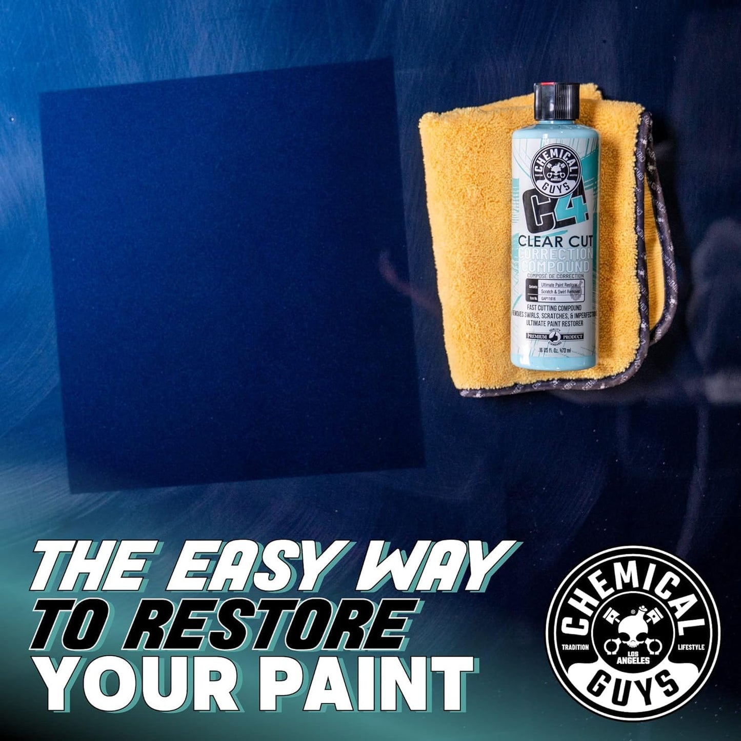 Chemical Guys C4 Clear Cut Correction Compound - Professional Paint Correction Polish for Cars, Trucks, SUVs, and RVs - Swirl, Hologram and Scratch Remover for a Smooth, Glossy Finish, 16 fl oz