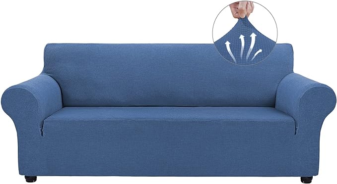 Asnomy Couch Covers for 3 Cushion Couch Stretch Sofa Covers Slipcovers, Pet Protector Furniture Covers for Dogs Cats Spandex Jacquard Fabric Small Checks（X-Large，River Blue）
