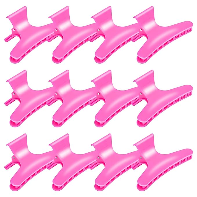 Hair Clips for Styling Sectioning 12 Pack Hot Pink Butterfly Clamps Hair Claw Clips Pro Salon Hair Clips for Styling, Sectioning, Cutting and Coloring