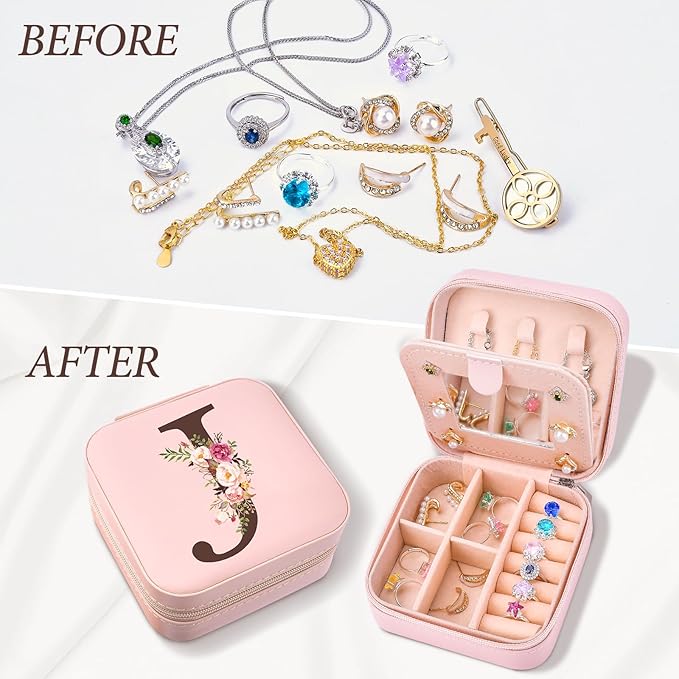 Christmas Gift Ideas, Initial Travel Jewelry Case Box Organizer Personalized Gifts, Fashion Travel Essentials Trendy Stuff Gifts for Teen Girls