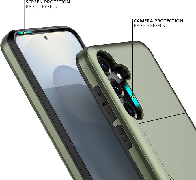 Nvollnoe for Samsung S25 Plus Case with Card Holder Dual Layer Heavy Duty Protective Case Hidden Card Slot Slim Wallet Cover for Samsung S25 Plus 6.7''(Green)