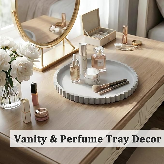 HighHerz Silicone Bathroom Countertop and Vanity Tray, Round Silicone Bathroom Tray, Modern Bathroom Decor, Coffee Table Decor, Decorative Tray for Candle, Perfume, Plants (Grey, 9 inch)