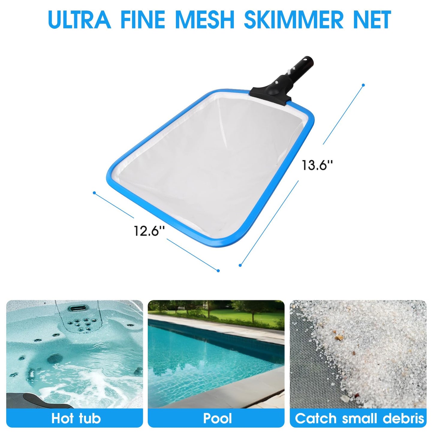 TidyMister All in One Pool Cleaning Kit - 18'' Repairable Pool Nylon Net & 18'' Detachable Round Brush & 11'' Fine Mesh Skimmer Net & Pool Chlorine Floater & Handy Scrubber for Water Line Cleaning