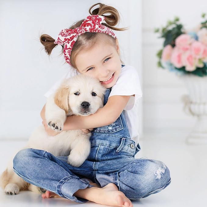 Bow Headbands for Girls,Thin Headband with Bow Women Hair Accessories Fashion Knotted Head Band Non Slip Hairband Hair Hoops for Paisley(Red and Black, 2Pcs)