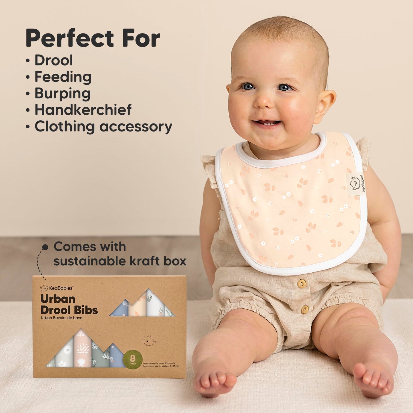 8-Pack Organic Baby Bibs for Boys, Girls - Soft Cotton Drooling and Teething Bibs for Baby Girl & Boy, Extra Absorbent, Easy to Clean & Put On for Toddler, Newborn, Infant 0-24 Months (Fleur)