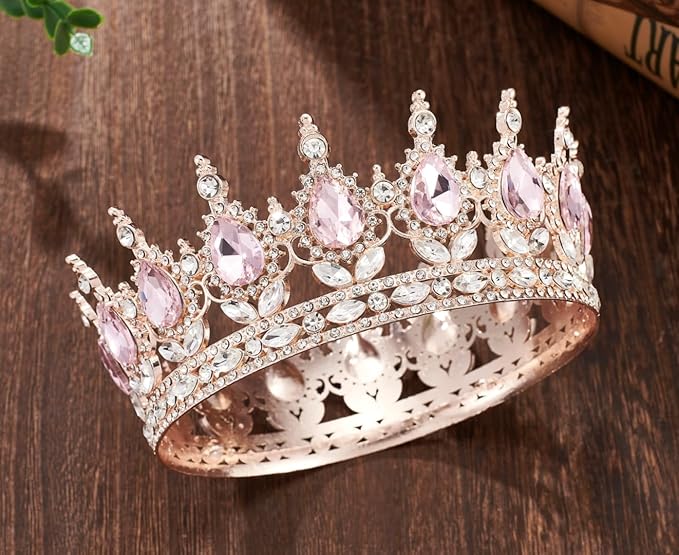 YOUlDIANZI Queen Crown Rhinestone Wedding Crowns and Tiaras for Women Costume Party Hair Accessories Princess Birthday Crown Crystal BridalCrown(Rose Gold Pink Crown)