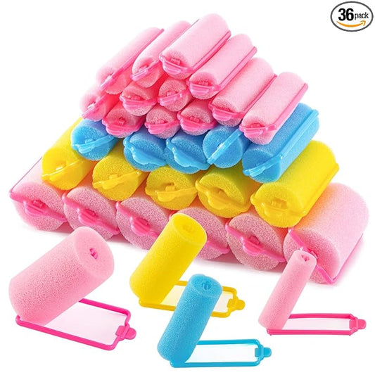 MAQIHAN 36PCS Foam Hair Rollers - Sponge Rollers for Heatless Hair Curler for Short/Long Curling Sleep rolos para cabello Jumbo Large Sponge Curlers Soft Sleeping Thin Hair Curl Overnight rulos