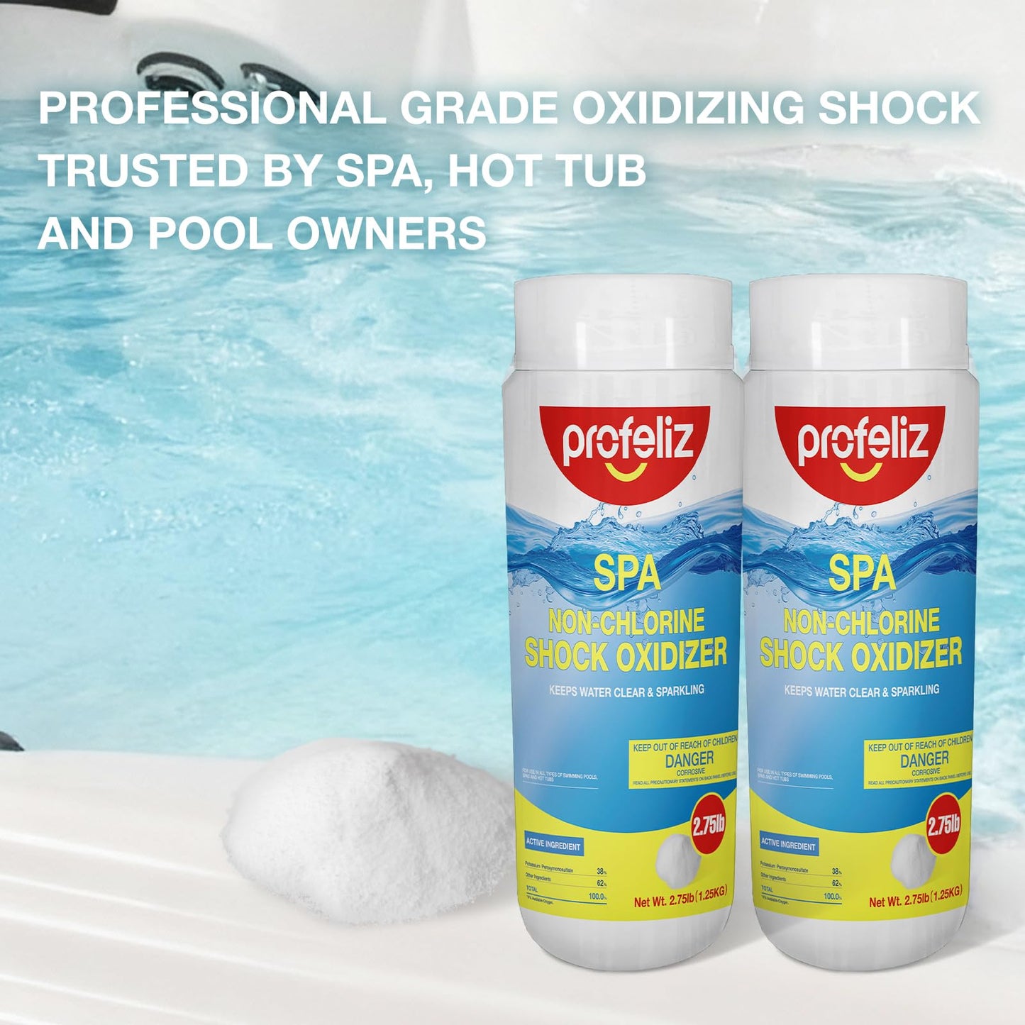 PROFELIZ Non-Chlorine Shock for Hot Tubs, Spas & Pools,Fast-Acting Chlorine-Free Oxidizer Treatment,Clear Cloudy Water,2 Pack, 5.5 lb Total