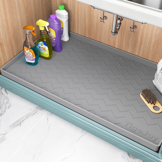 TigeJoy 34" x 19" Under Sink Mats for Kitchen Waterproof, Leak-Proof Silicone Mat Sink Protector and Cabinet Liner, Kitchen Essentials Organizer and Storage, Boot or Shoe Tray, Pet Feeding Mat