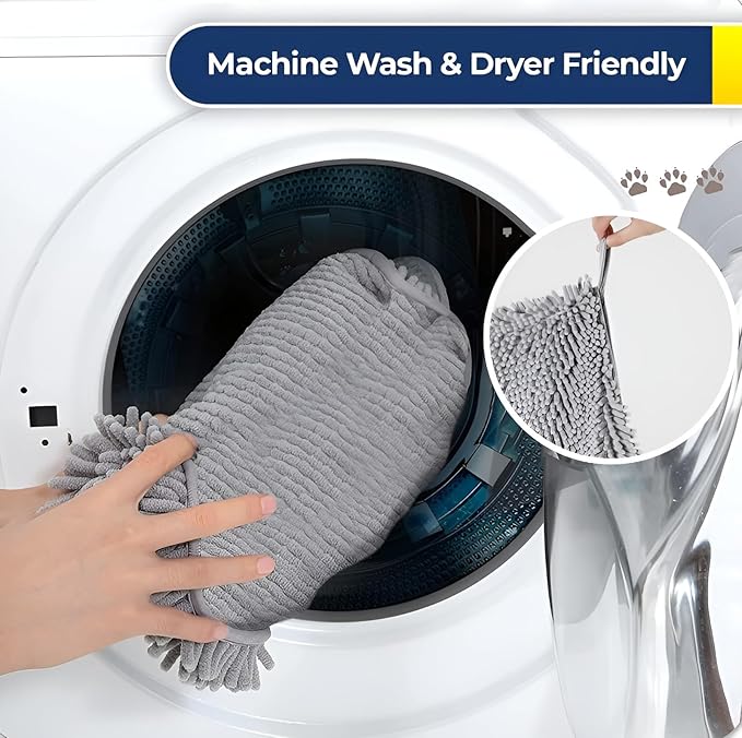 Muddy Mat Doggy Dryer, Highly Absorbent Microfiber Washable Dog Shammy Quick Drying Towel Absorber - Extra Soft Plush Wrap Chenille Bath Towels to Dry Soggy Large Pets & Small Puppy-Grey 15"x38"