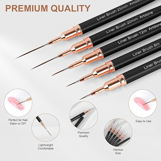 Artdone Nail Striping Tape Lines Kit With Nail Art Pens Dotting Tools And Liner Brushes For Gel Polish Small Detail Drawing Design Paint