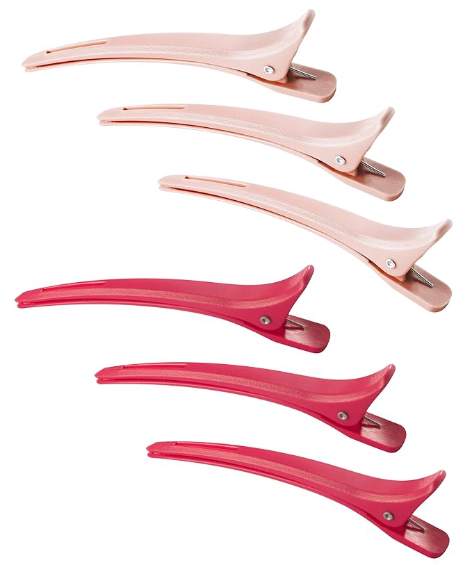 Professional Hair Sectioning Clips, 6-Pack, Black and White, Durable Salon Styling Clips (3 Pink + 3 Red)