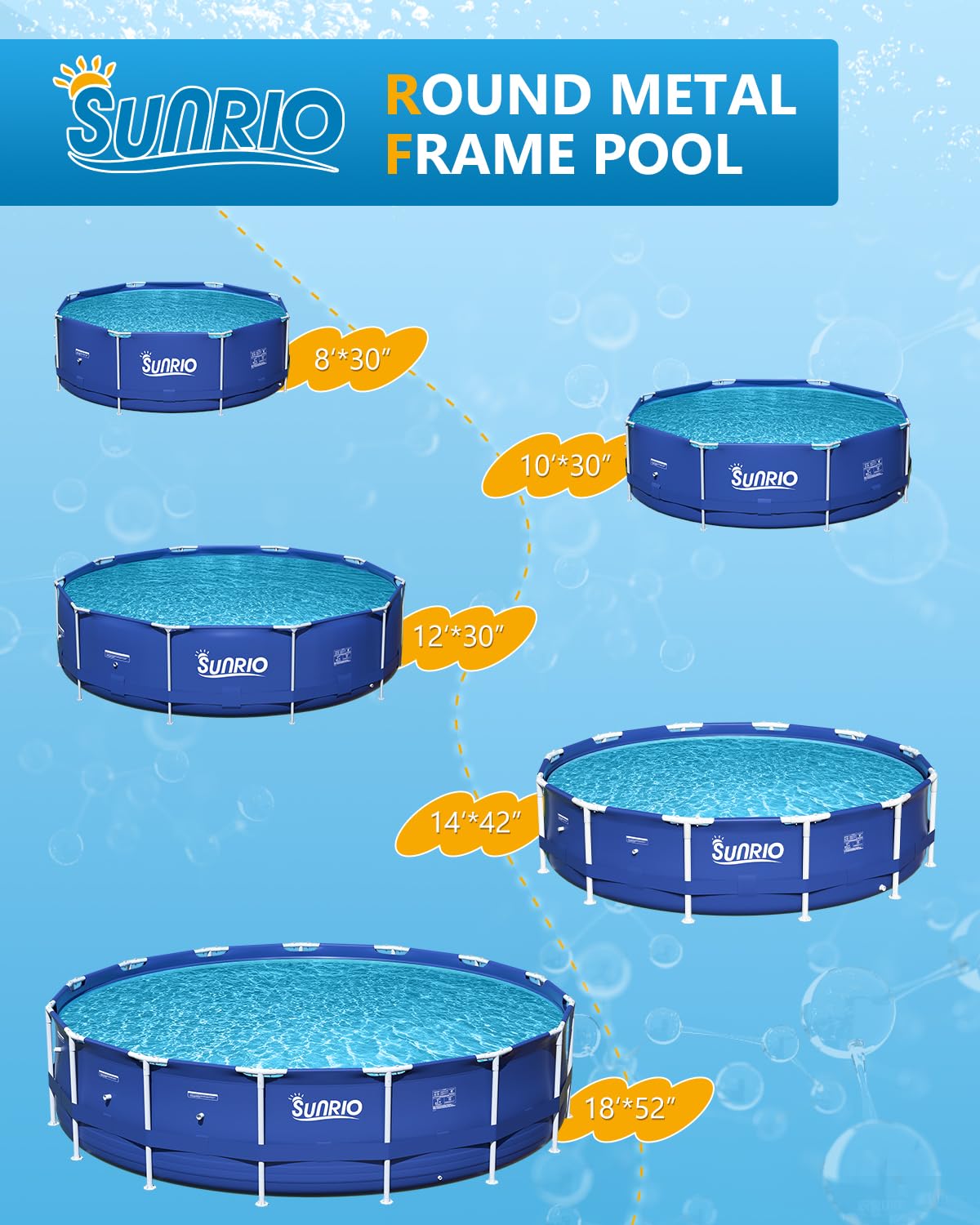 Sunrio Metal Pro 8ft X 30in Round Pool Durable Steel Frame Above Ground Pool for Outdoor Backyard Swimming Pool Suitable Friends Family Adults Kids