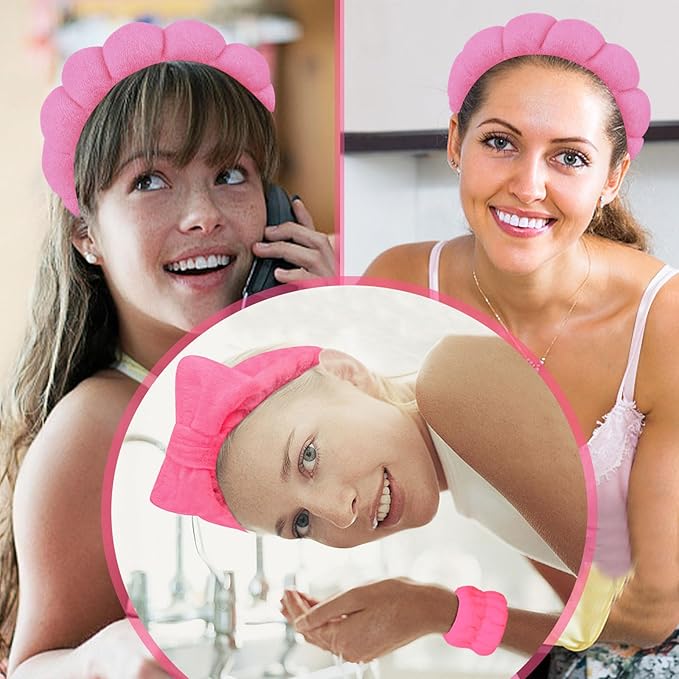 6 Pcs Terry Cloth Headband and Wristbands Set - Sponge Makeup Removal Headbands for Skincare, Shower, and Face Washing