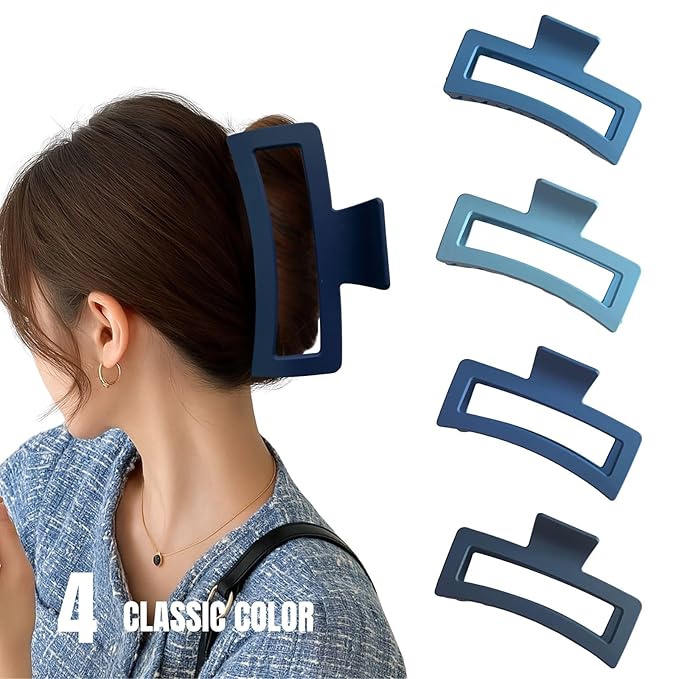 5 Inche Gradient Blue Extra Large Claw Clips for Thick and Long Hair, 4 Pack Xl Jumbo Oversized Matte Non-slip Rectangle Hair Clips for Women, Big Strong Hold Jaw