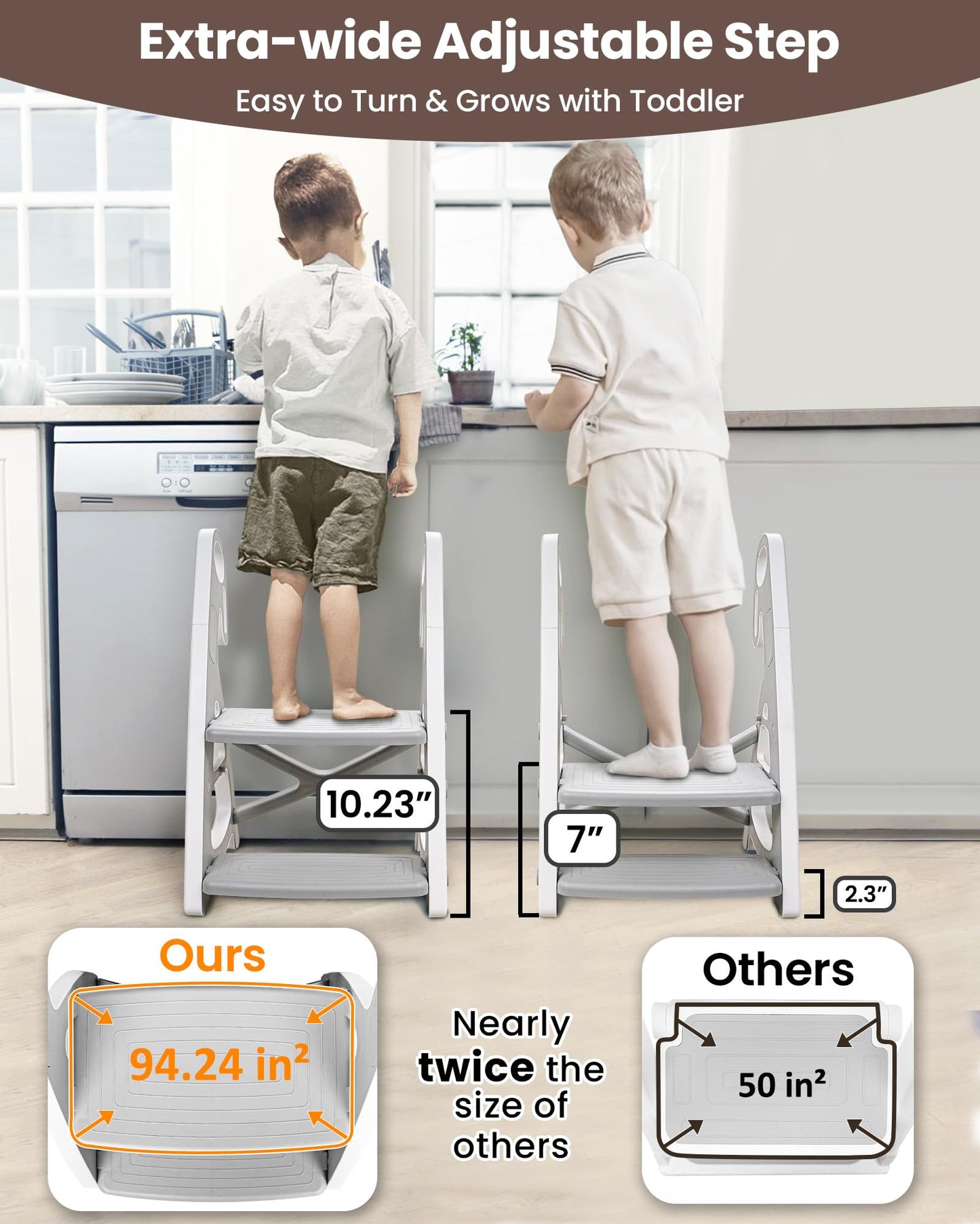Potty Training Seat, Primlect Upgrade Ultra-Stable Toddler Toilet Seat for Kids Boys Girls, 2 in 1 Potty Training Toilet with Step Stool, Adjustable Seat and Ladder, Non-Slip Pad, Splash Guard (Grey)