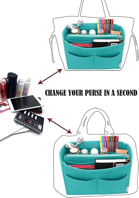 LEXSION Felt Purse Bag Organizer Insert with zipper Bag Tote Shaper Fit Speedy Neverful PM MM