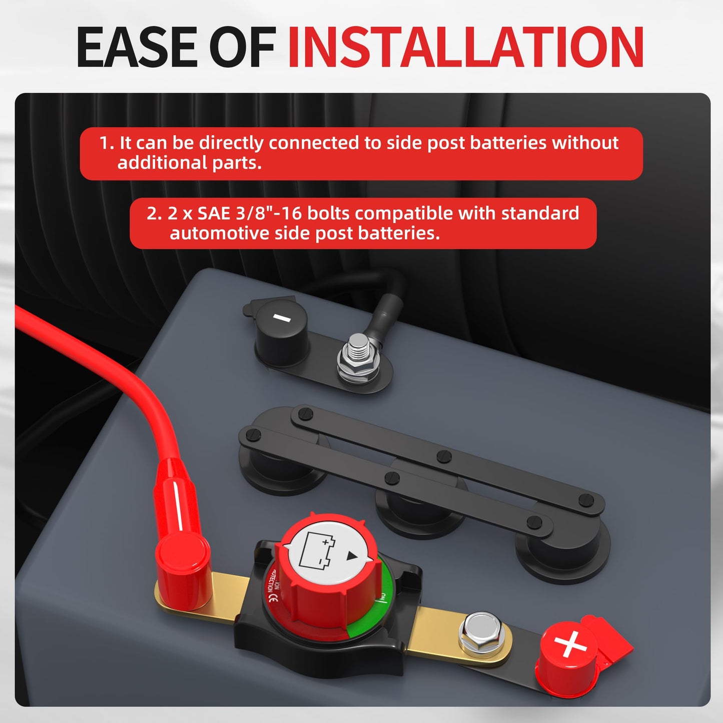 Joinfworld Side Post Battery Disconnect Switch 12V-48V 275A Waterproof Marine Battery Cut Off Switch 12 Volt for Car RV Boat ATV UTV Vehicles