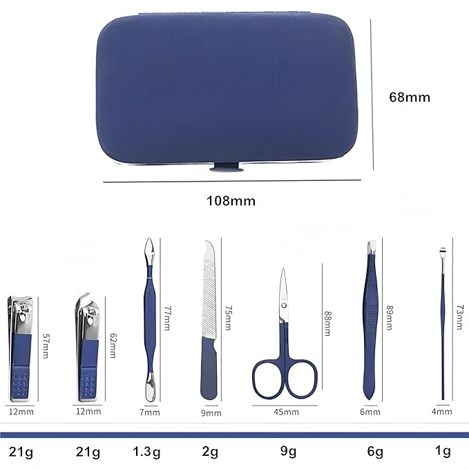 QURIPE 7pcs Manicure Set, Nail Clippers Kit, Stainless Steel Manicure Kit, Nail Clipping Tools Portable Travel Grooming Kit, The Best Gift with Luxurious Case (Blue)