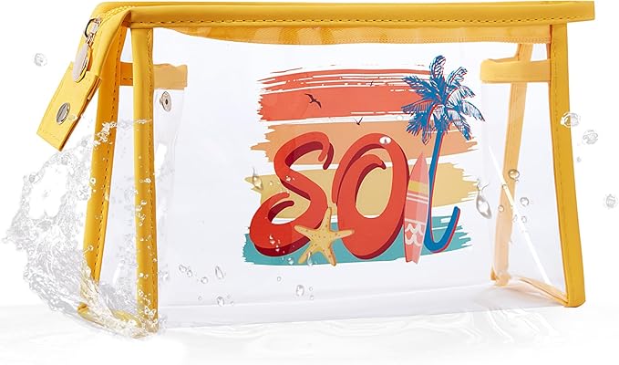 COSHAYSOO Sunscreen Bag Clear Makeup Toiletry Pouch Beach Vacation Essentials for Women Teen Girls Trip Gifts Summer Pool Travel Must Have Accessories Waterproof Stuff