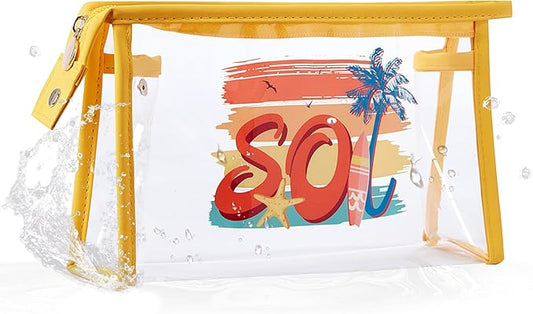 COSHAYSOO Sunscreen Bag Clear Makeup Toiletry Pouch Beach Vacation Essentials for Women Teen Girls Trip Gifts Summer Pool Travel Must Have Accessories Waterproof Stuff