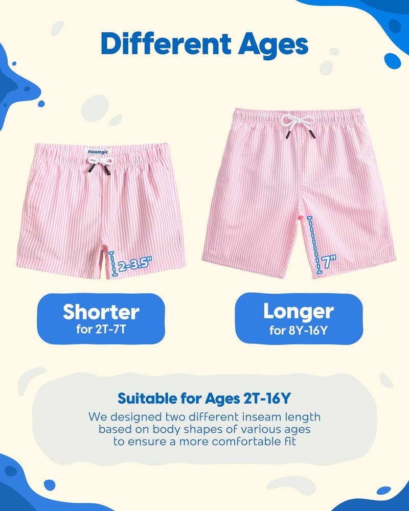 maamgic Boys Swim Trunks Toddler Swim Shorts Little Boys Bathing Suit Swimsuit Toddler Boy Swimwear Pink and White Stripes 10-12 Years,Pink and White Stripes,10 T