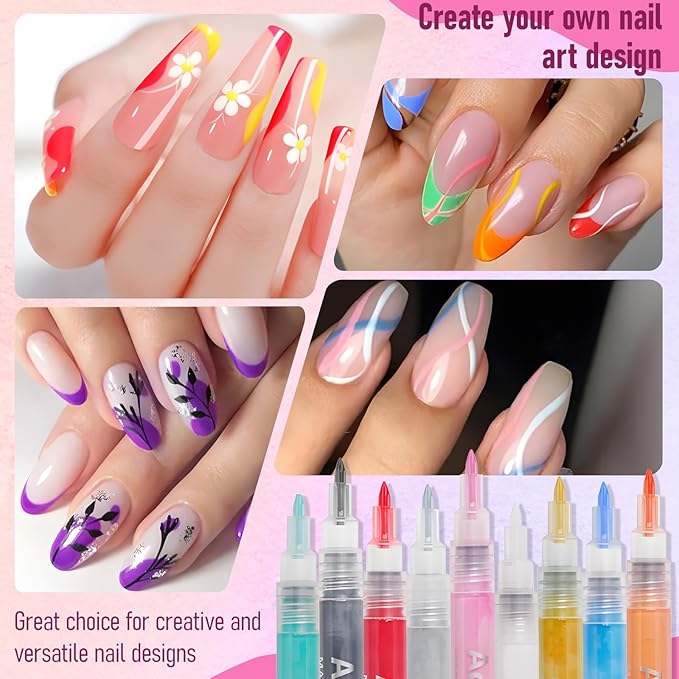 12 Color Nail Art Pens, 0.7 MM Nail Art Markers Nail Polish Pens Set Drawing Nail Paint Pens, Waterproof and Quick-drying Nail for DIY Design Manicure Design Tools