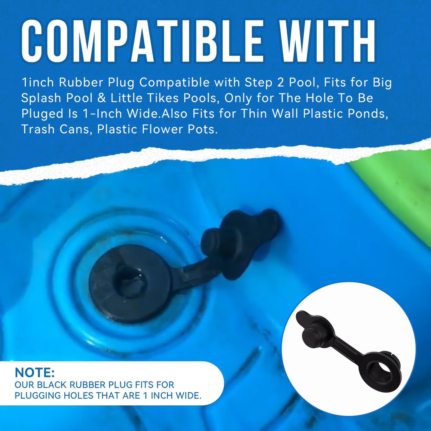 SeDeplacer 1inch Rubber Plug/Water Table Plug Compatible with Step 2 Pool, Fits for Big Splash Pool & Little Tikes Pools, Only for The Hole to Be Pluged is 1-Inch Wide