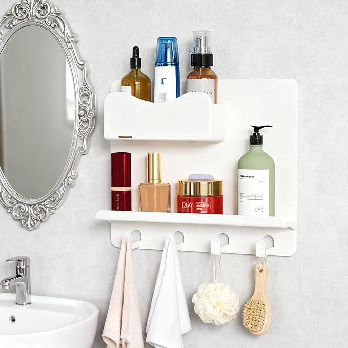Floating Shelves for Bedside Shelf Accessories Organizer, Wall Mount Self Stick On, Cute Room Decor Aesthetic, Girls Room Decor, Cool Stuff for Bedroom Storage and Organization White