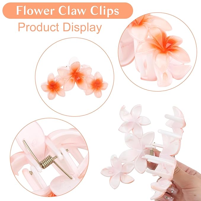 ANBALA 4PCS Hair Clips Flower Hair Clips for Women Large Claw Clips for Thick Hair Strong Hold Non-slip Hawaii Flower Hair Clip for Women Girls (Colorful)
