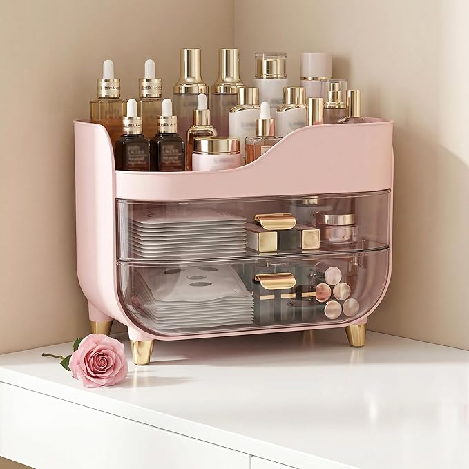 Makeup Organizer for Vanity with Large Smooth Drawers Extra Large Skincare Organizer for Bathroom Countertop and Dresser, Crystal Clear Cosmetic Storage Display Case for Beauty Products