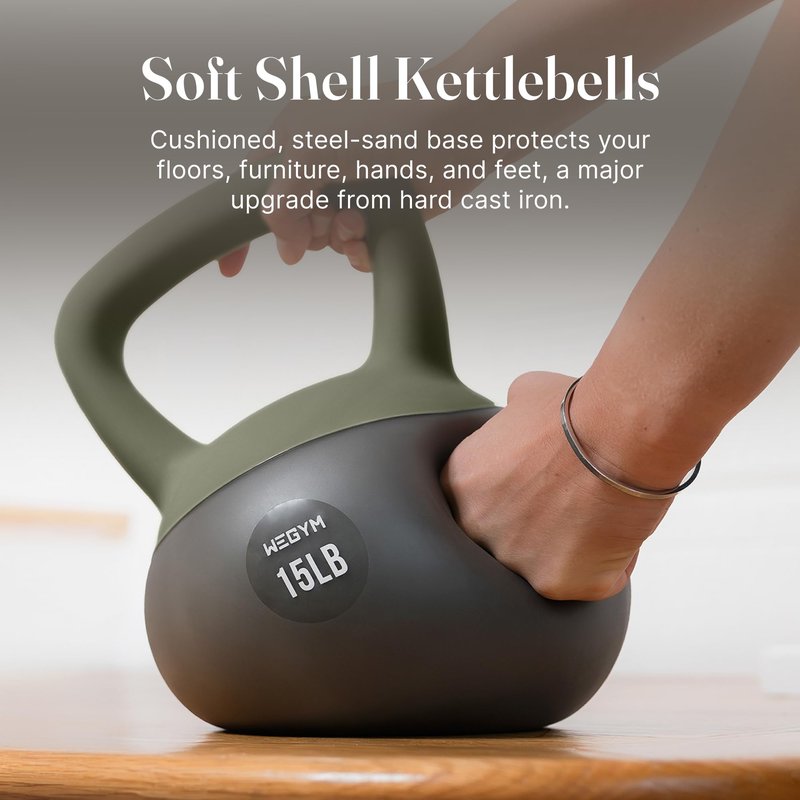 WeGym Soft Kettlebell with Cushioned Impact Resistant Base, Anti Slip Wide Grip Handle for Home Workouts, Weightlifting, Full Body Training (10+15+20+25LB - 4 Pcs Mix)
