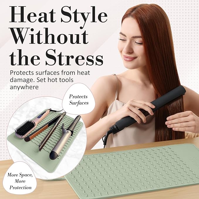 Milaya Beauty Extra Large Heat Resistant Mat for Hair Tools – Silicone Curling Iron Holder & Flat Iron Holder – Non-Slip Hot Tool Mat & Vanity Mat – Vanity Accessories for Women, Salon, Travel