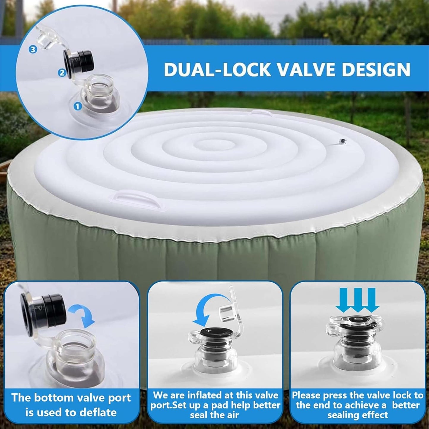 Tlswshsy 5.4 Ft Inflatable Hot Tub Cover- Energy Saving Lid for Round Hot Tub- Foldable Protective Rain Overflow Cover for Outdoor Inflatable Hot Tubs
