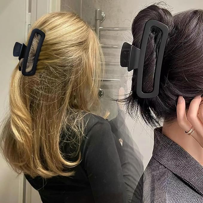 Hair Claw Clips 5 Inch Unbreakable Extra Large Square Rectangle Matte XL Claw Clip Clamp Neutral Colors for Thick Curly Long Hair Women - 2 Pack