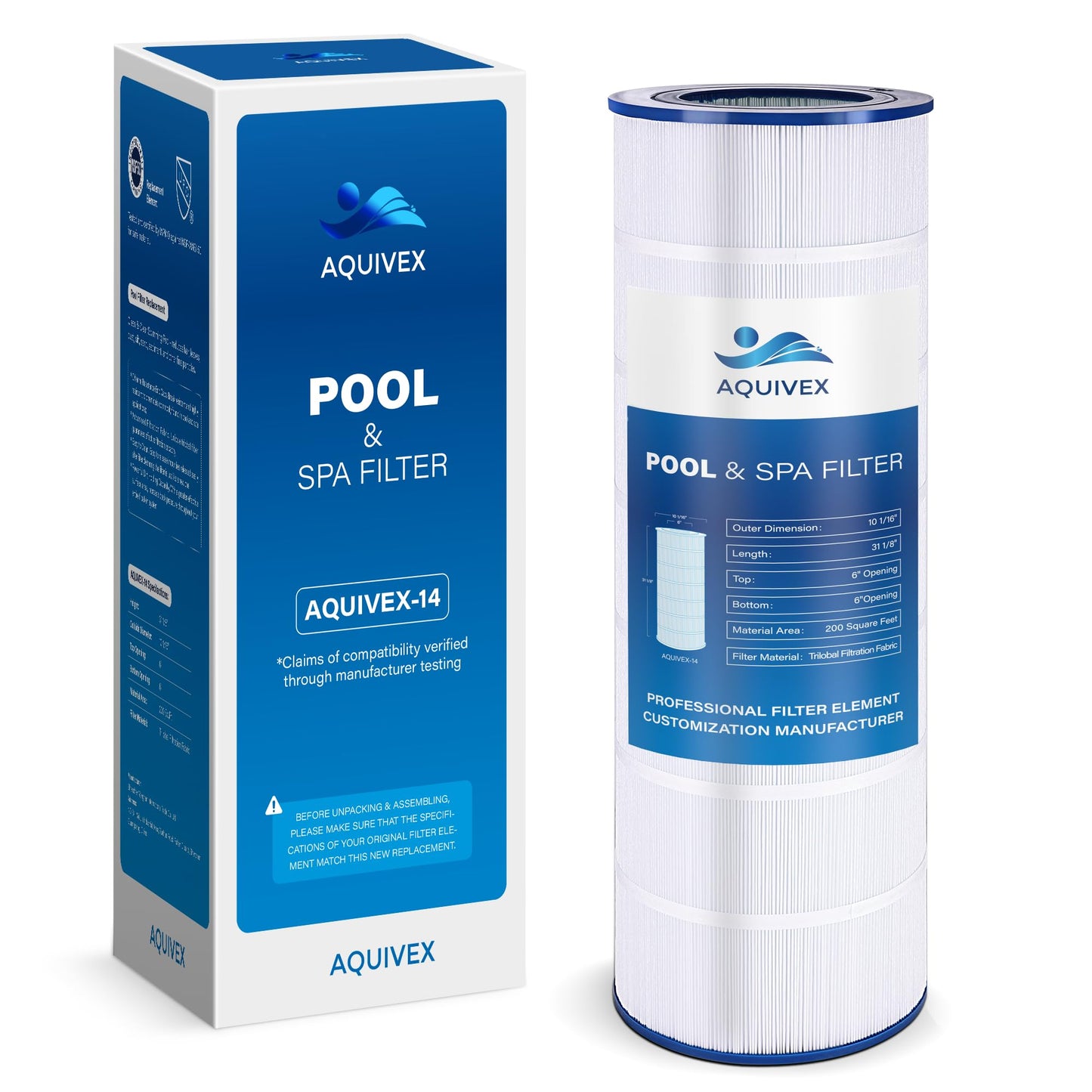 AQUIVEX CCRP200 Pool Filter Cartridge, Compatible with Pentair Clean & Clear 200, 160318, EC-160318, Pentair Clean and Clear RP 200, 160353, R173217, Pleatco PAP200, Unicel C-9419, 1 Pack