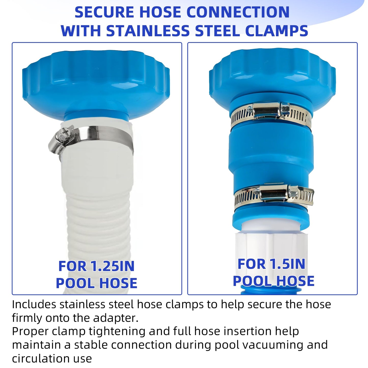 TonGass Pool Vacuum Hose Adapter Kit Compatible with Intex Adapter B – 1.5" to 1.25" Pool Hoses Connector with Stainless Steel Clamps for Above Ground Pool Skimmer & Filter Pump Hoses – 2 Set